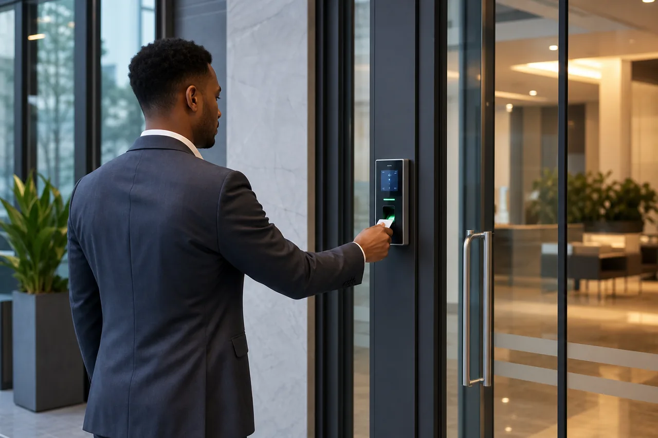 Door access control system in a commercial building